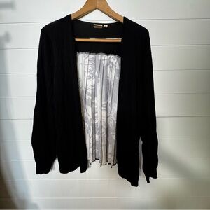 Truth + Style Cardigan with Woven Pleated Back Print Detail Tan/Black XL